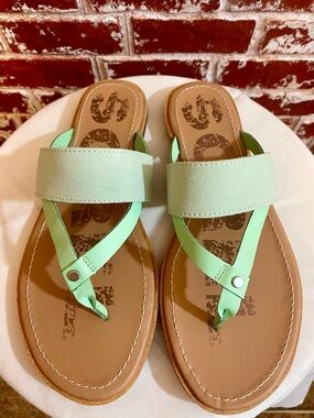 Sorel Ella Flip Sandal Vivid Mint Leather Suede Boho Mermaidcore NWT. 8